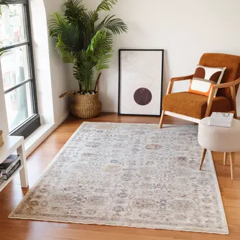 4' X 6' Ivory And Brown Floral Medallion Area Rug With Fringe