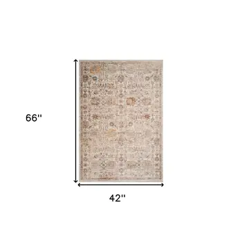 4' X 6' Ivory And Brown Floral Medallion Area Rug With Fringe