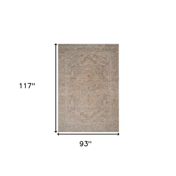 8' X 10' Blue And Sand Floral Medallion Area Rug With Fringe