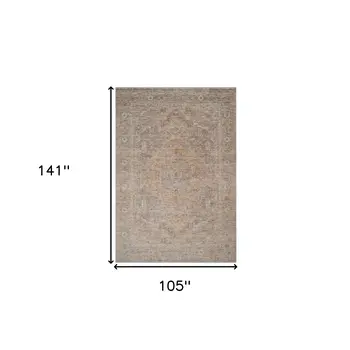 9' X 12' Blue And Sand Floral Medallion Area Rug With Fringe