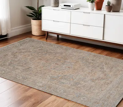 4' X 6' Blue And Sand Floral Medallion Area Rug With Fringe