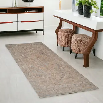 3' X 6' Blue And Sand Floral Medallion Runner Rug With Fringe