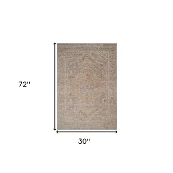 3' X 6' Blue And Sand Floral Medallion Runner Rug With Fringe