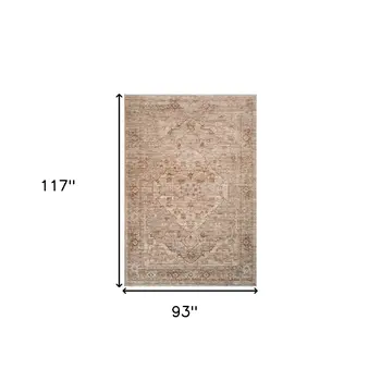 8' X 10' Beige And Brown Floral Medallion Area Rug With Fringe