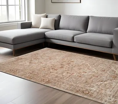 9' X 12' Beige And Brown Floral Medallion Area Rug With Fringe