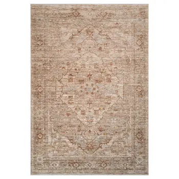 9' X 12' Beige And Brown Floral Medallion Area Rug With Fringe