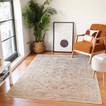 9' X 12' Beige And Brown Floral Medallion Area Rug With Fringe