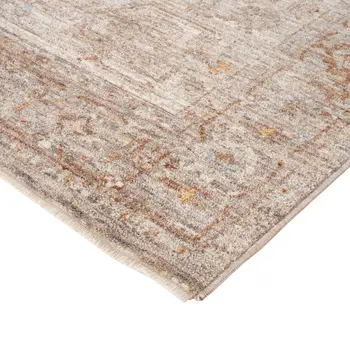 9' X 12' Beige And Brown Floral Medallion Area Rug With Fringe