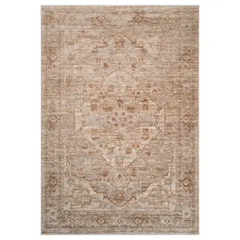9' X 12' Beige And Brown Floral Medallion Area Rug With Fringe
