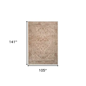 9' X 12' Beige And Brown Floral Medallion Area Rug With Fringe