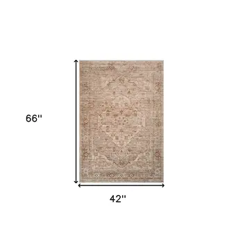 4' X 6' Beige And Brown Floral Medallion Area Rug With Fringe