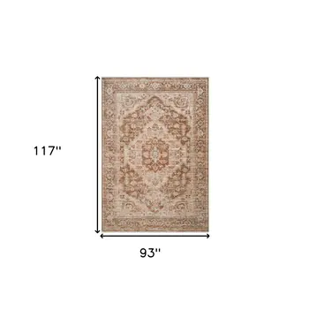 8' X 10' Sand And Brown Floral Medallion Area Rug With Fringe