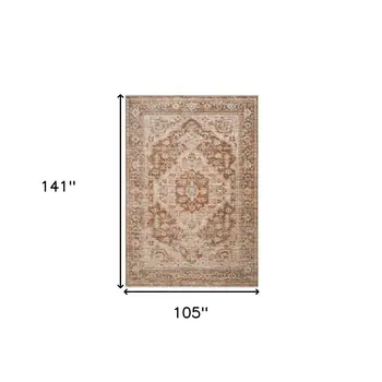 9' X 12' Sand And Brown Floral Medallion Area Rug With Fringe