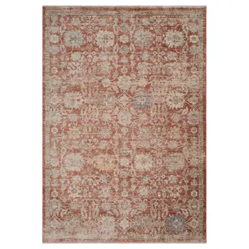 9' X 12' Brick Red And Gray Floral Medallion Area Rug With Fringe