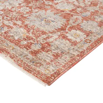 9' X 12' Brick Red And Gray Floral Medallion Area Rug With Fringe