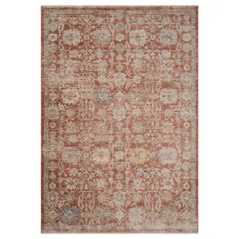 9' X 12' Brick Red And Gray Floral Medallion Area Rug With Fringe