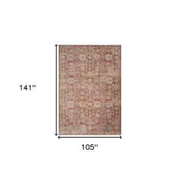 9' X 12' Brick Red And Gray Floral Medallion Area Rug With Fringe
