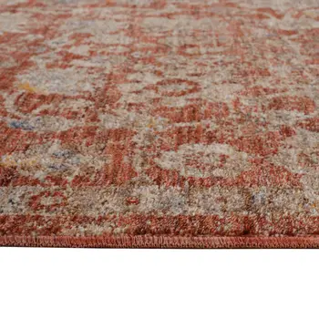 4' X 6' Brick Red And Gray Floral Medallion Area Rug With Fringe