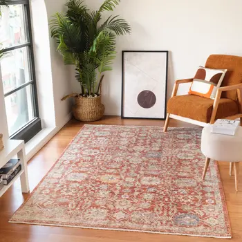 4' X 6' Brick Red And Gray Floral Medallion Area Rug With Fringe