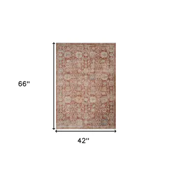 4' X 6' Brick Red And Gray Floral Medallion Area Rug With Fringe
