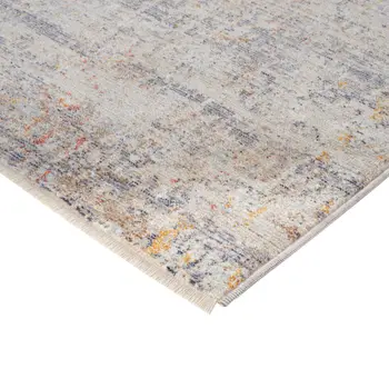 5' X 7' Gray Ivory And Brick Red Abstract Area Rug With Fringe