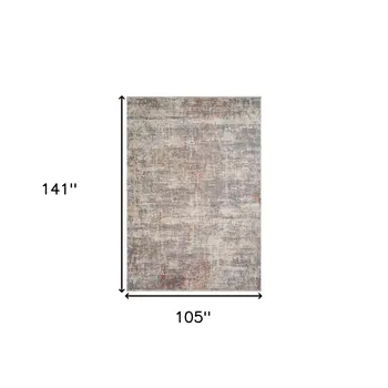 9' X 12' Gray Ivory And Brick Red Abstract Area Rug With Fringe