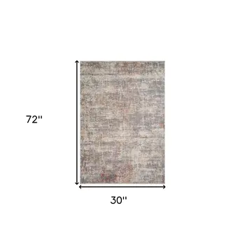 3' X 6' Gray Ivory And Brick Red Floral Medallion Runner Rug With Fringe