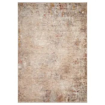 5' X 7' Beige And Brown Abstract Area Rug With Fringe
