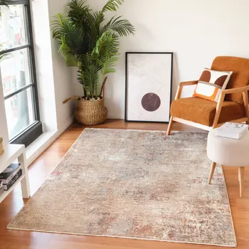 5' X 7' Beige And Brown Abstract Area Rug With Fringe