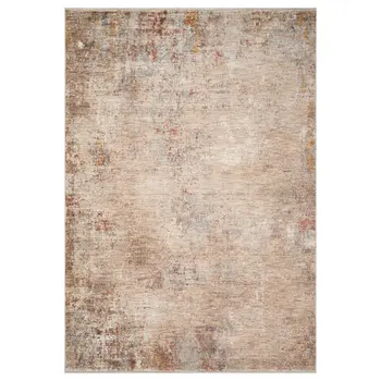 5' X 7' Beige And Brown Abstract Area Rug With Fringe