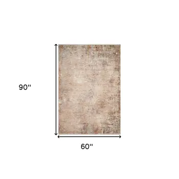 5' X 7' Beige And Brown Abstract Area Rug With Fringe