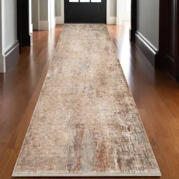 3' X 10' Beige And Brown Floral Medallion Runner Rug With Fringe