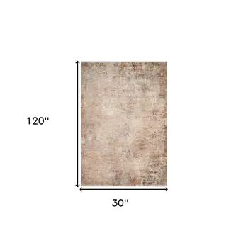 3' X 10' Beige And Brown Floral Medallion Runner Rug With Fringe