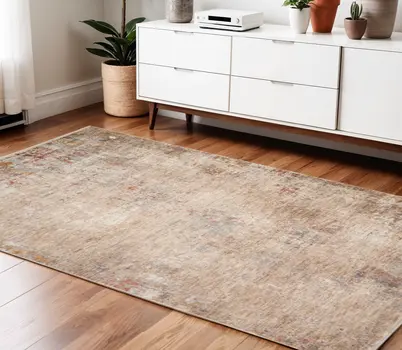 4' X 6' Beige And Brown Abstract Area Rug With Fringe