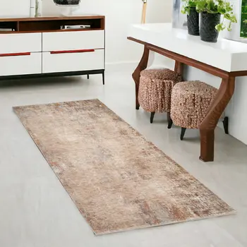 3' X 6' Beige And Brown Floral Medallion Runner Rug With Fringe