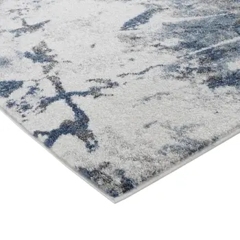 5' X 8' Ivory Teal And Black Abstract Area Rug