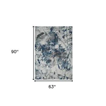 5' X 8' Ivory Teal And Black Abstract Area Rug