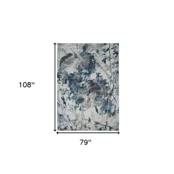 7' X 9' Ivory Teal And Black Abstract Area Rug