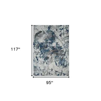 8' X 10' Ivory Teal And Black Abstract Area Rug