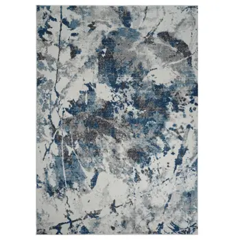 9' X 12' Ivory Teal And Black Abstract Area Rug