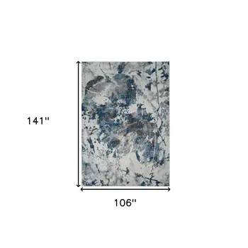 9' X 12' Ivory Teal And Black Abstract Area Rug