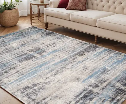 5' X 8' Blue Gray And Ivory Abstract Area Rug