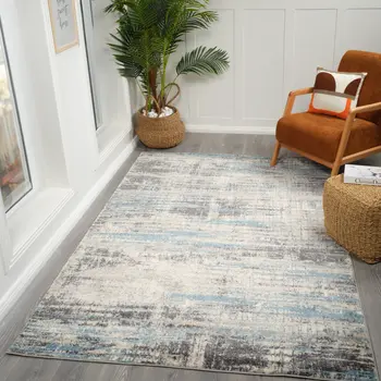7' X 9' Blue Gray And Ivory Abstract Area Rug