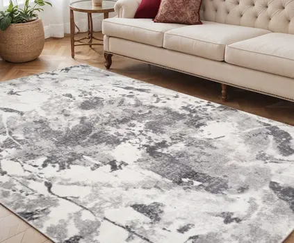 5' X 8' Ivory And Gray Abstract Area Rug