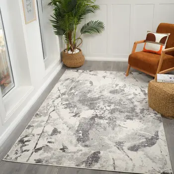 8' X 10' Ivory And Gray Abstract Area Rug
