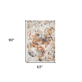 5' X 8' Ivory Orange And Gray Abstract Area Rug