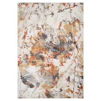 7' X 9' Ivory Orange And Gray Abstract Area Rug