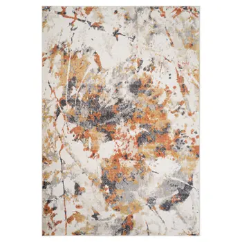 7' X 9' Ivory Orange And Gray Abstract Area Rug