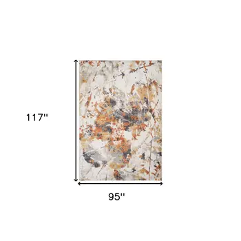 8' X 10' Ivory Orange And Gray Abstract Area Rug