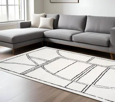 8' X 10' Ivory And Black Geometric Area Rug